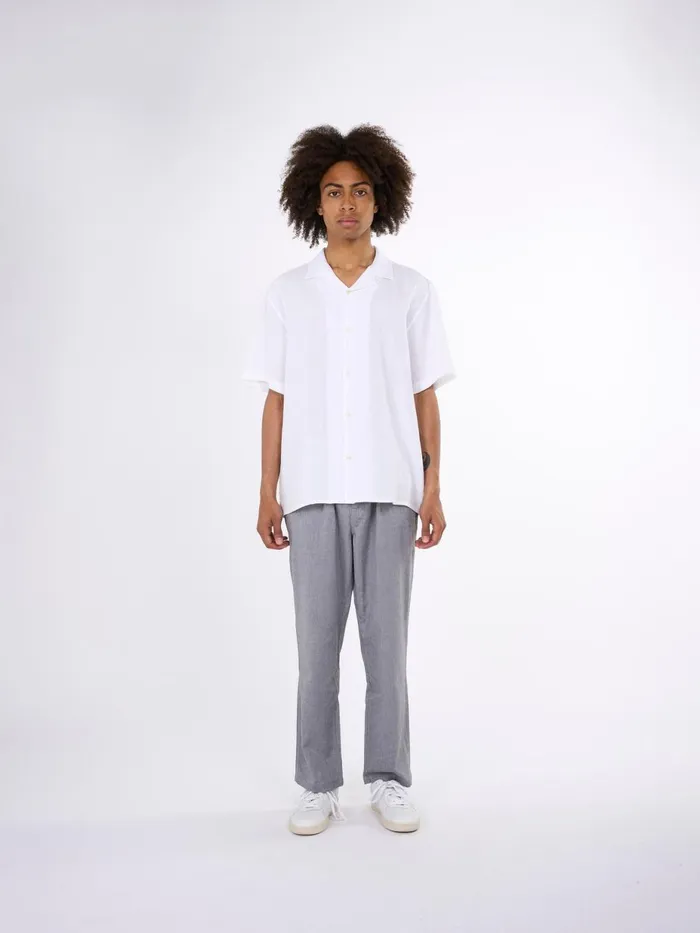 KnowledgeCotton Apparel Shirts Box Fit Short Sleeved Linen Shirt Bright White 8211 Men KnowledgeCotton Apparel Shirts Box Fit Short Sleeved Linen Shirt Bright White 8211 Men