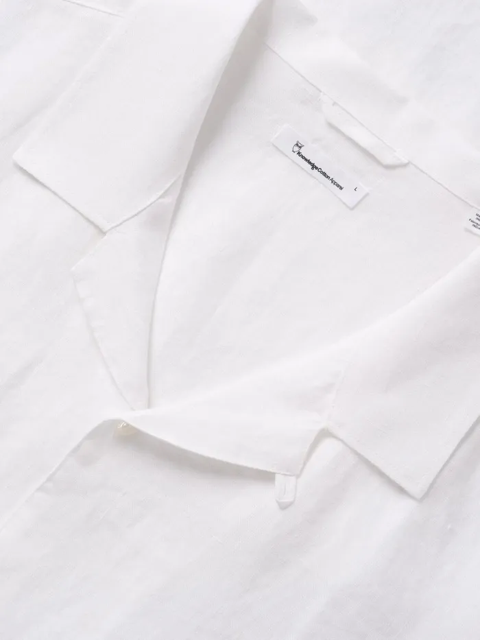 KnowledgeCotton Apparel Shirts Box Fit Short Sleeved Linen Shirt Bright White 8211 Men KnowledgeCotton Apparel Shirts Box Fit Short Sleeved Linen Shirt Bright White 8211 Men