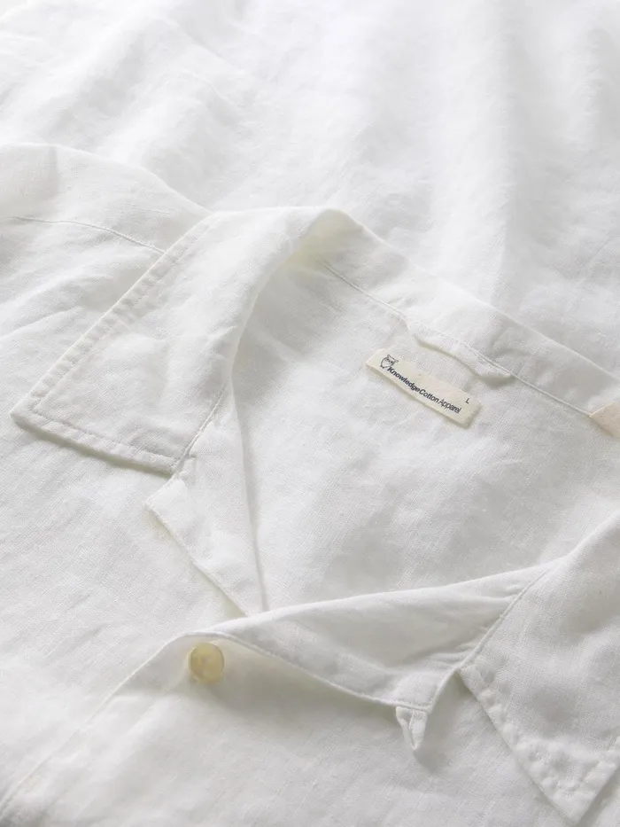 KnowledgeCotton Apparel Shirts Box Fit Short Sleeved Linen Shirt Bright White 8211 Men KnowledgeCotton Apparel Shirts Box Fit Short Sleeved Linen Shirt Bright White 8211 Men