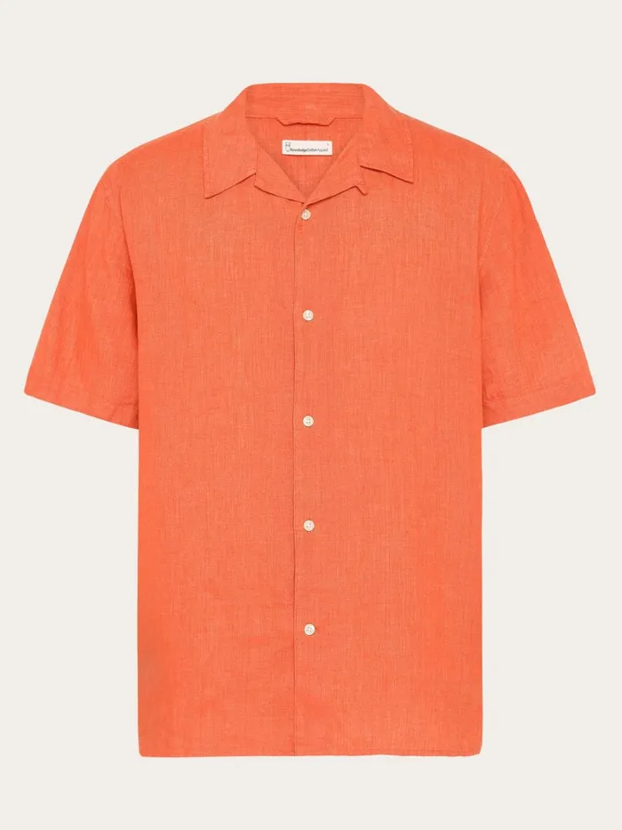KnowledgeCotton Apparel Shirts Box Fit Short Sleeved Linen Shirt Langoustino 8211 Men