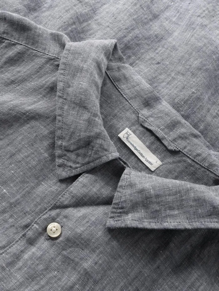KnowledgeCotton Apparel Shirts Box Fit Short Sleeved Linen Shirt Vintage Indigo 8211 Men KnowledgeCotton Apparel Shirts Box Fit Short Sleeved Linen Shirt Vintage Indigo 8211 Men