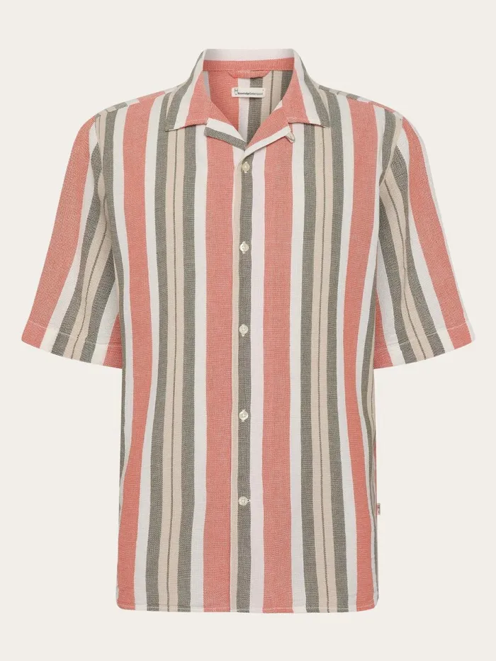 KnowledgeCotton Apparel Shirts Box Short Sleeve Striped Cotton Shirt GOTSVegan Green Stripe 8211 Men KnowledgeCotton Apparel Shirts Box Short Sleeve Striped Cotton Shirt GOTSVegan Green Stripe 8211 Men