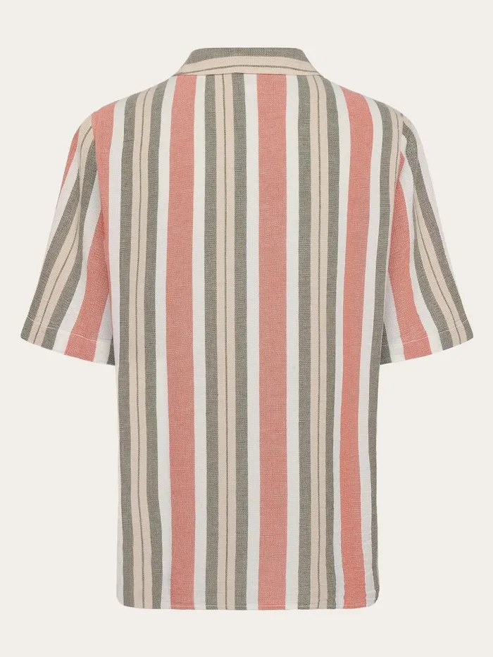 KnowledgeCotton Apparel Shirts Box Short Sleeve Striped Cotton Shirt GOTSVegan Green Stripe 8211 Men