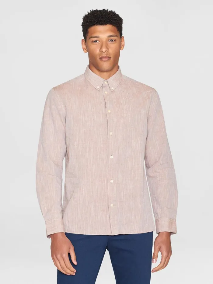 KnowledgeCotton Apparel Shirts Custom Fit Linen Shirt Chocolate Malt 8211 Men KnowledgeCotton Apparel Shirts Custom Fit Linen Shirt Chocolate Malt 8211 Men