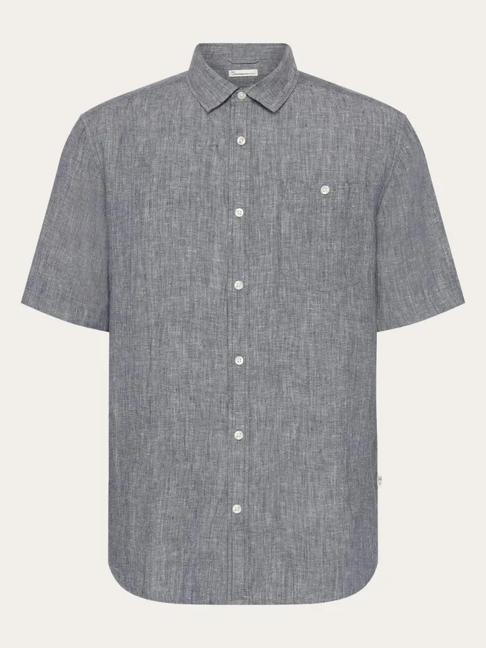 KnowledgeCotton Apparel Shirts Custom Fit Linen Short Sleeve Shirt Vintage Indigo 8211 Men KnowledgeCotton Apparel Shirts Custom Fit Linen Short Sleeve Shirt Vintage Indigo 8211 Men