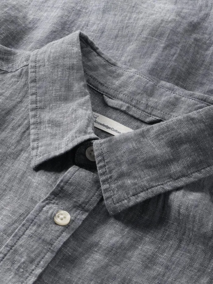 KnowledgeCotton Apparel Shirts Custom Fit Linen Short Sleeve Shirt Vintage Indigo 8211 Men KnowledgeCotton Apparel Shirts Custom Fit Linen Short Sleeve Shirt Vintage Indigo 8211 Men
