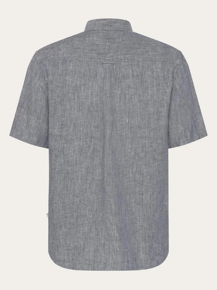 KnowledgeCotton Apparel Shirts Custom Fit Linen Short Sleeve Shirt Vintage Indigo 8211 Men KnowledgeCotton Apparel Shirts Custom Fit Linen Short Sleeve Shirt Vintage Indigo 8211 Men