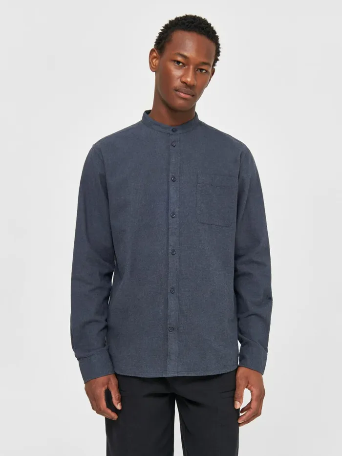KnowledgeCotton Apparel Shirts Regular Fit Melang Flannel Stand Collar Shirt Total Eclipse 8211 Men KnowledgeCotton Apparel Shirts Regular Fit Melang Flannel Stand Collar Shirt Total Eclipse 8211 Men