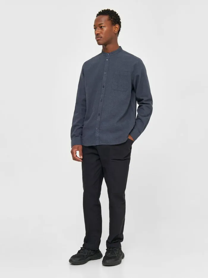 KnowledgeCotton Apparel Shirts Regular Fit Melang Flannel Stand Collar Shirt Total Eclipse 8211 Men KnowledgeCotton Apparel Shirts Regular Fit Melang Flannel Stand Collar Shirt Total Eclipse 8211 Men
