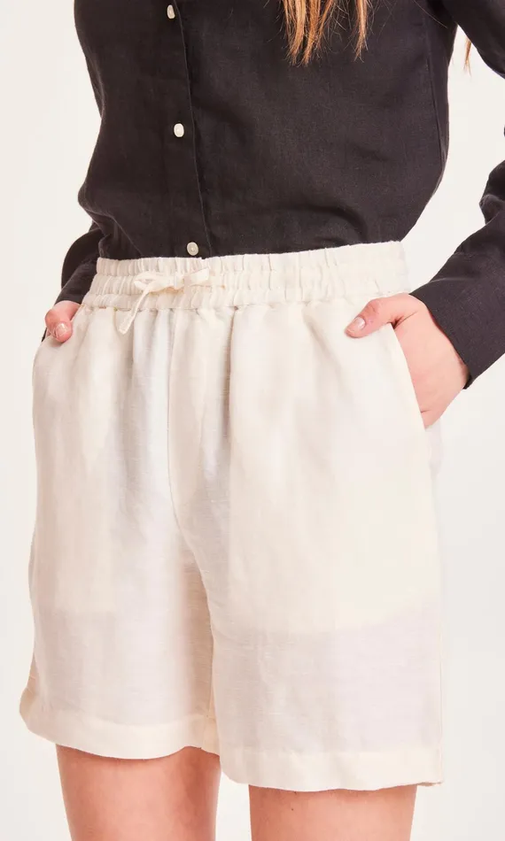 KnowledgeCotton Apparel Shorts POSEY Linen Mix Elastic Waist Shorts Buttercream 8211 Women KnowledgeCotton Apparel Shorts POSEY Linen Mix Elastic Waist Shorts Buttercream 8211 Women