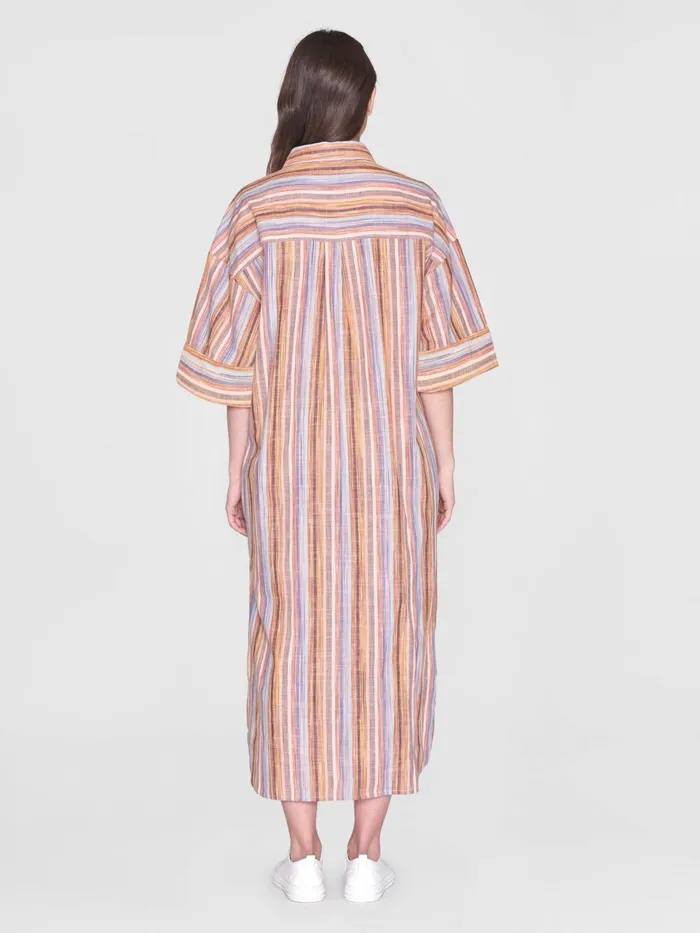 KnowledgeCotton Apparel Skirts And Dresses Loose Multicolored Stripe Short Sleeved Shirt Dress Gotsvegan 8211 Women