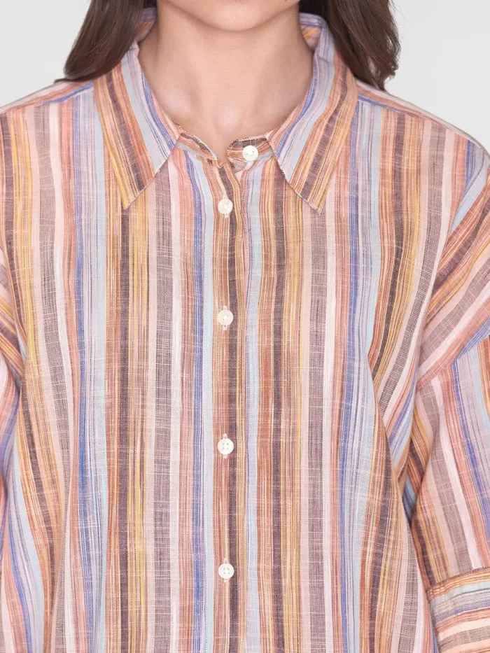 KnowledgeCotton Apparel Skirts And Dresses Loose Multicolored Stripe Short Sleeved Shirt Dress Gotsvegan 8211 Women