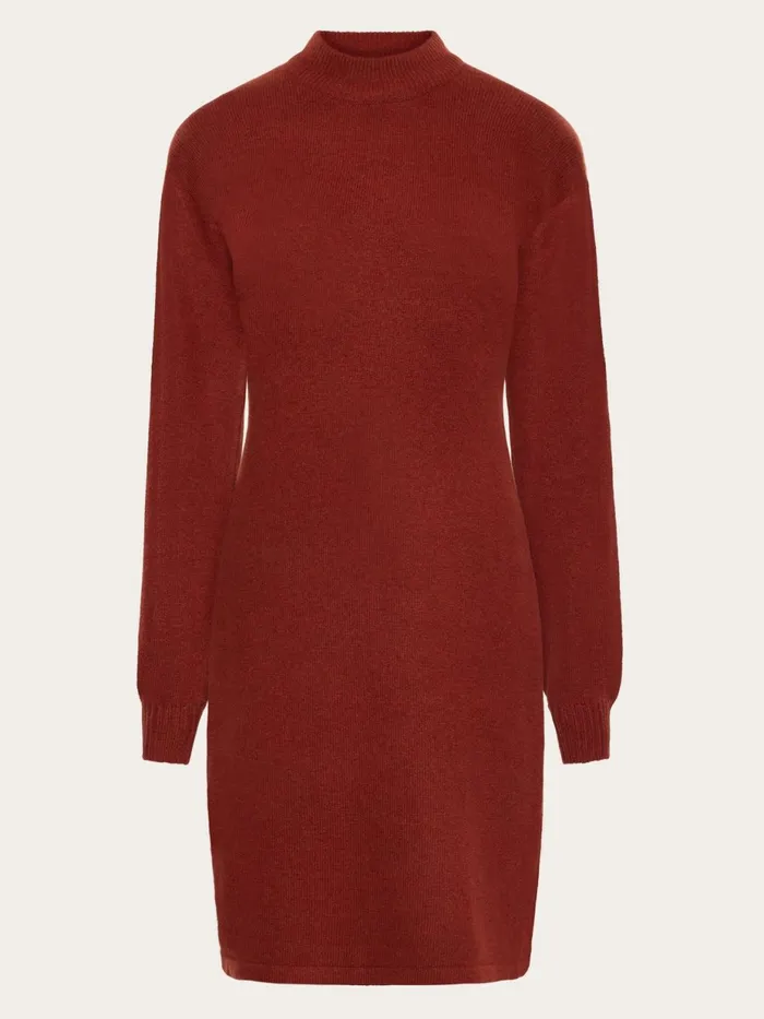 KnowledgeCotton Apparel Skirts And Dresses Wool Crew Neck Mid Length Dress Fired Brick 8211 Women