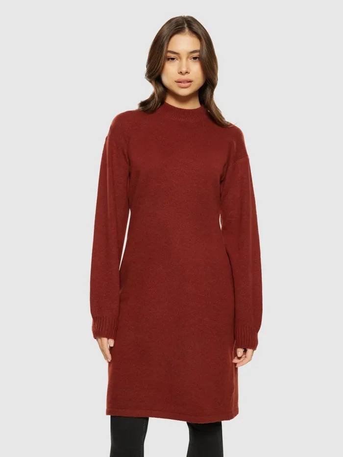 KnowledgeCotton Apparel Skirts And Dresses Wool Crew Neck Mid Length Dress Fired Brick 8211 Women KnowledgeCotton Apparel Skirts And Dresses Wool Crew Neck Mid Length Dress Fired Brick 8211 Women