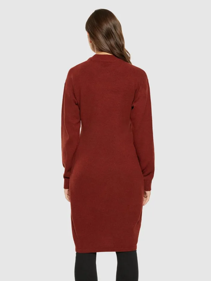 KnowledgeCotton Apparel Skirts And Dresses Wool Crew Neck Mid Length Dress Fired Brick 8211 Women KnowledgeCotton Apparel Skirts And Dresses Wool Crew Neck Mid Length Dress Fired Brick 8211 Women