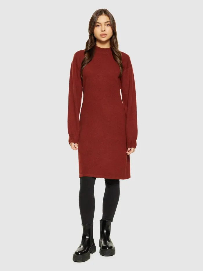 KnowledgeCotton Apparel Skirts And Dresses Wool Crew Neck Mid Length Dress Fired Brick 8211 Women KnowledgeCotton Apparel Skirts And Dresses Wool Crew Neck Mid Length Dress Fired Brick 8211 Women