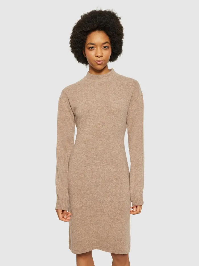 KnowledgeCotton Apparel Skirts And Dresses Wool Crew Neck Mid Length Dress Kelp Melange 8211 Women