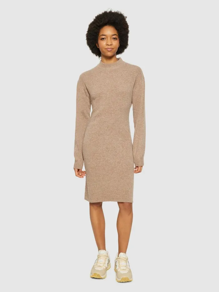 KnowledgeCotton Apparel Skirts And Dresses Wool Crew Neck Mid Length Dress Kelp Melange 8211 Women