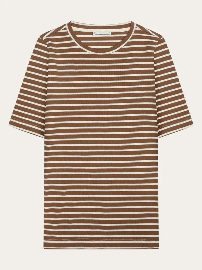 KnowledgeCotton Apparel TShirts And Tops Striped Rib Tshirt Dark Brown Stripe 8211 Women KnowledgeCotton Apparel TShirts And Tops Striped Rib Tshirt Dark Brown Stripe 8211 Women