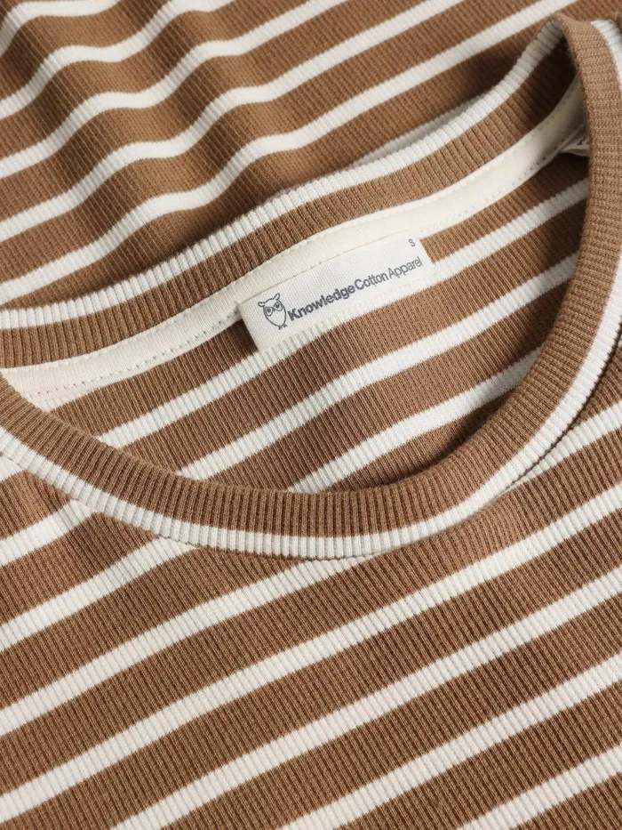 KnowledgeCotton Apparel TShirts And Tops Striped Rib Tshirt Dark Brown Stripe 8211 Women KnowledgeCotton Apparel TShirts And Tops Striped Rib Tshirt Dark Brown Stripe 8211 Women