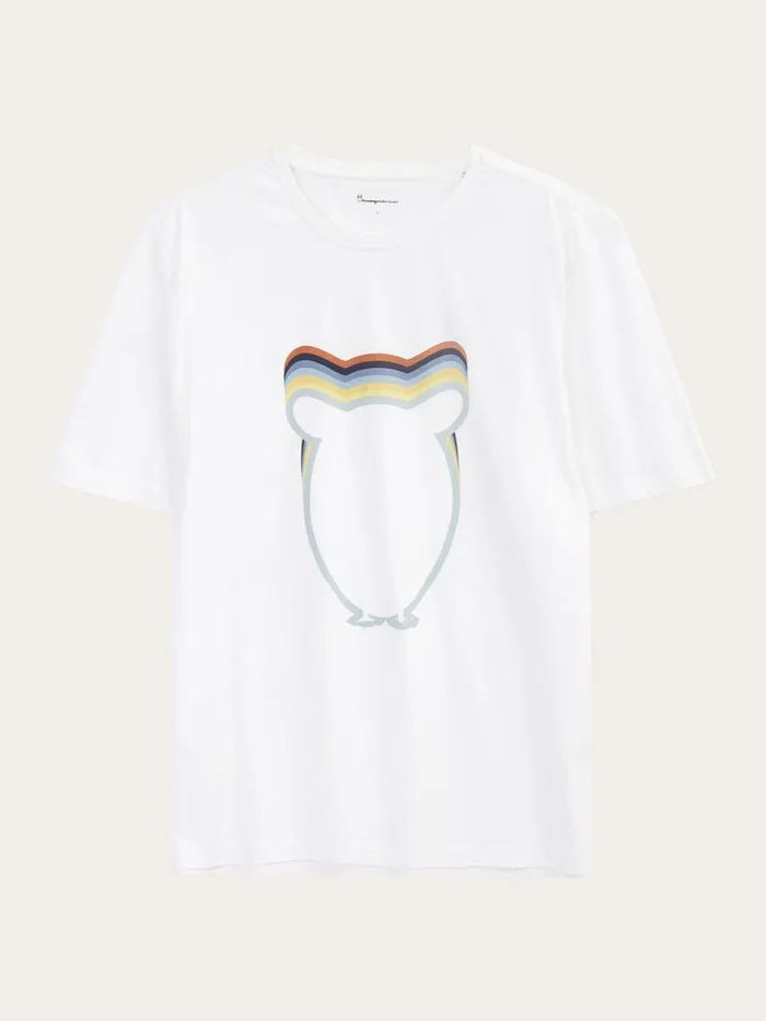 KnowledgeCotton Apparel TShirts Regular Big Owl Layer Front Print Tshirt Bright White 8211 Men