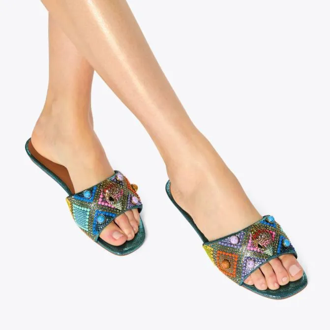 Kurt Geiger Sandals Kensington Jewel Flat Sandal Turquoise Other 8211 Women