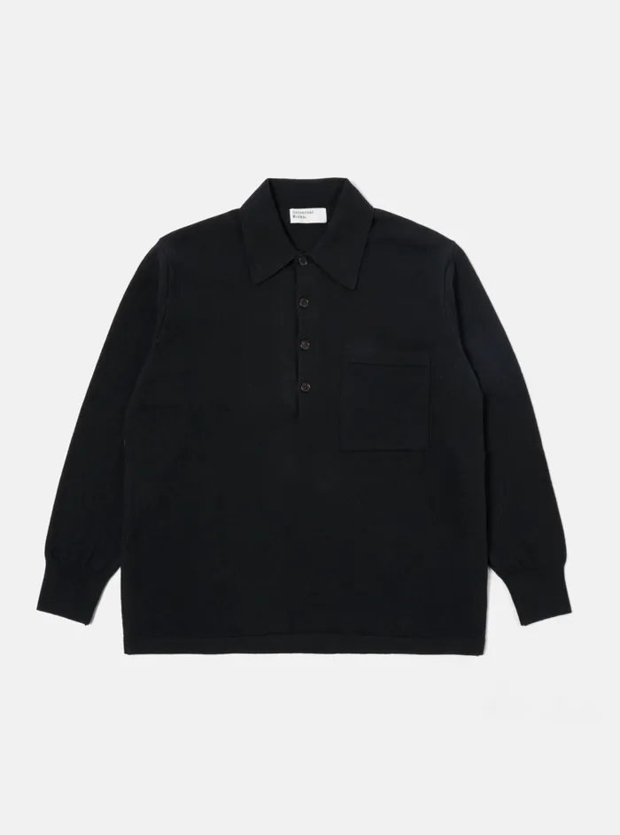 LS Pullover Knit Shirt In Black Eco Cotton Men Universal Works Knitwear