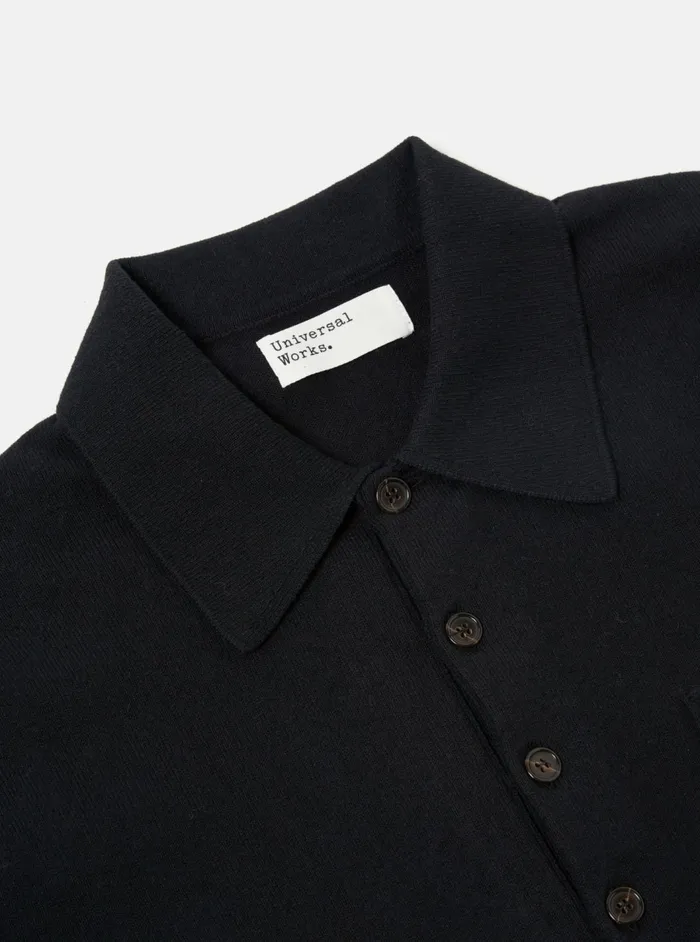 LS Pullover Knit Shirt In Black Eco Cotton Men Universal Works Knitwear