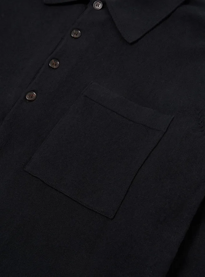 LS Pullover Knit Shirt In Black Eco Cotton Men Universal Works Knitwear