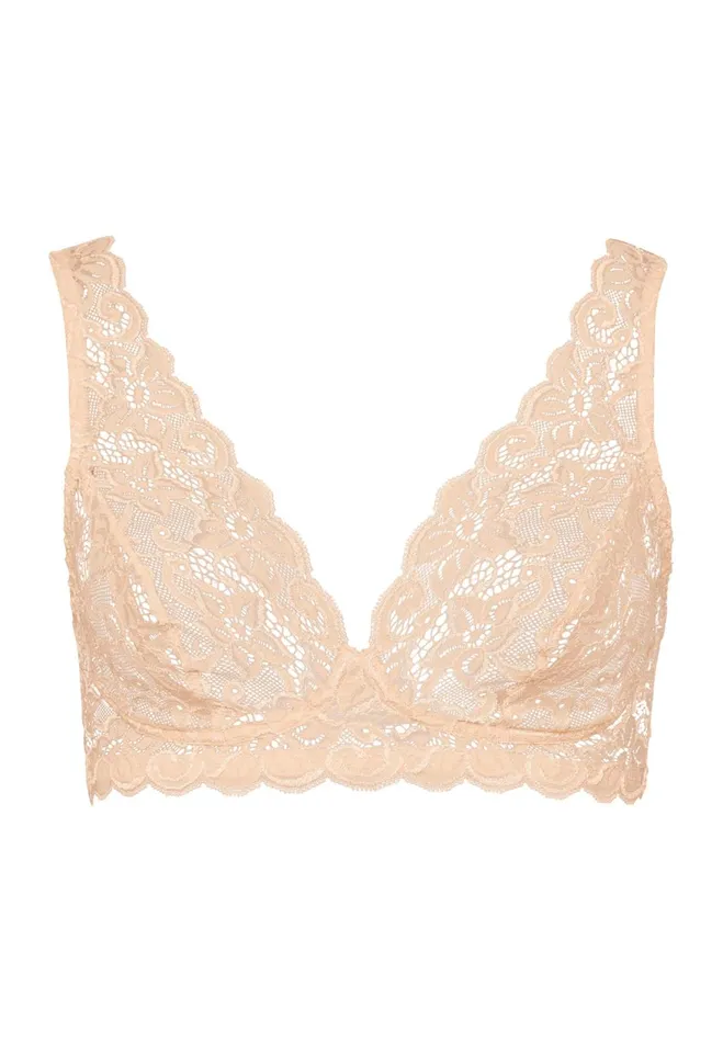 Lace Soft Cup Bra Beige Women HANRO Wireless Bras
