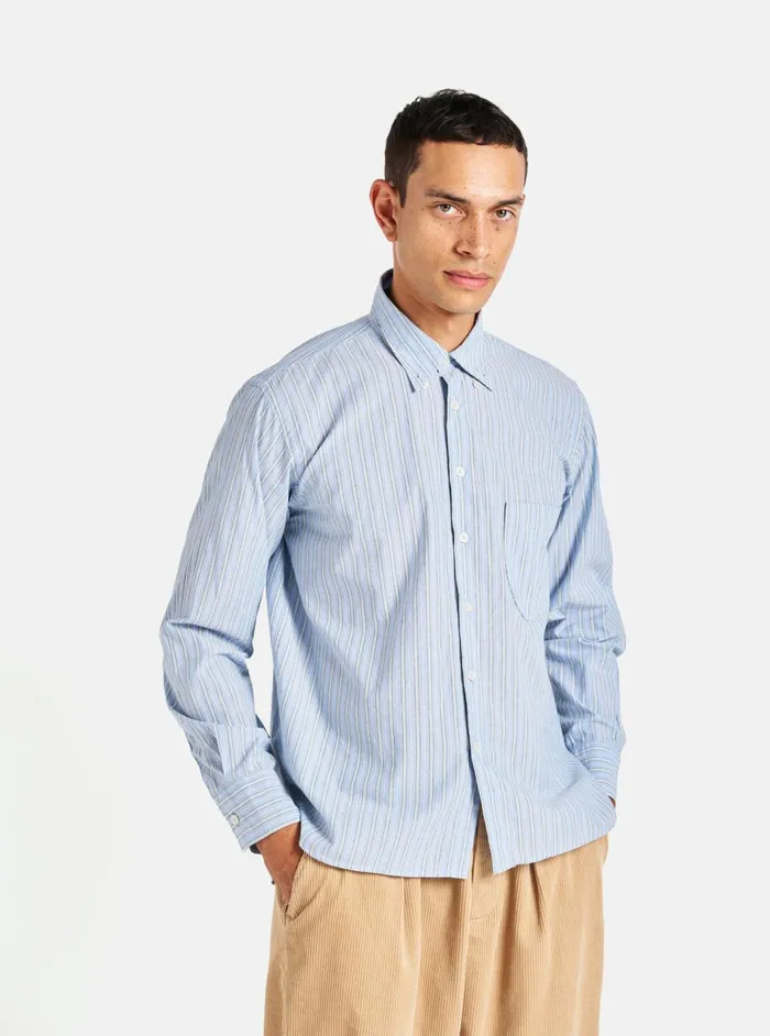 Lazy Day Shirt In Blue Chelsea Cotton Stripe Men Universal Works Shirts
