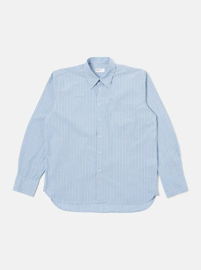 Lazy Day Shirt In Blue Chelsea Cotton Stripe Men Universal Works Shirts