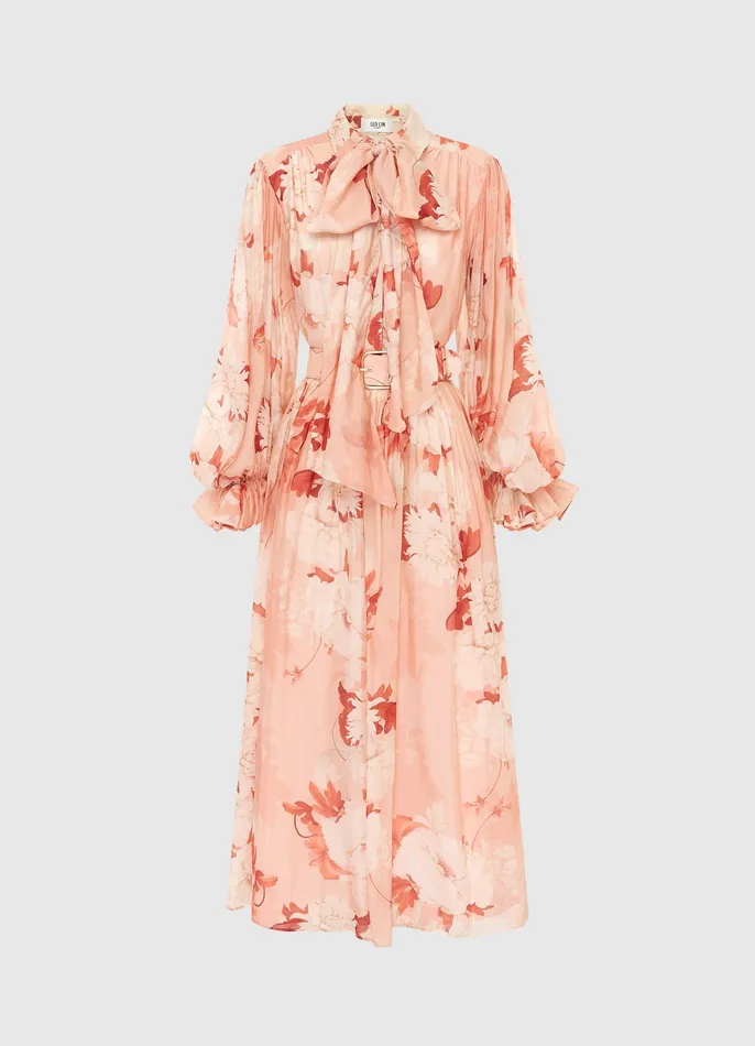 LEO LIN Dresses and Jumpsuits Women Cassie Tie Neck Midi Dress 8211 Peony Print