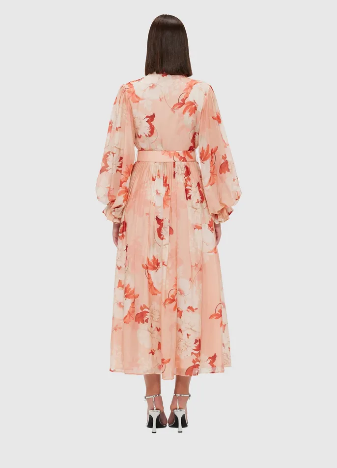 LEO LIN Dresses and Jumpsuits Women Cassie Tie Neck Midi Dress 8211 Peony Print