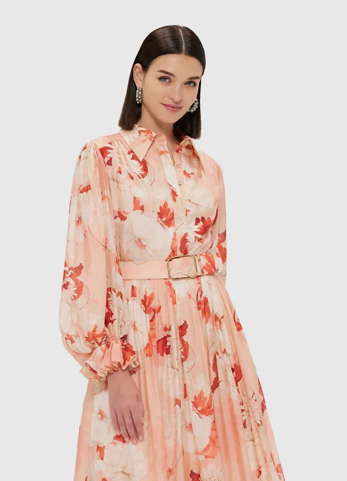 LEO LIN Dresses and Jumpsuits Women Cassie Tie Neck Midi Dress 8211 Peony Print