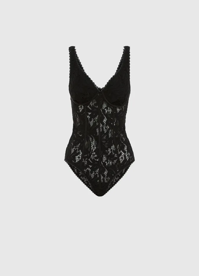 LEO LIN Tops and Shirts Women Alexis Lace Bodysuit 8211 Ebony