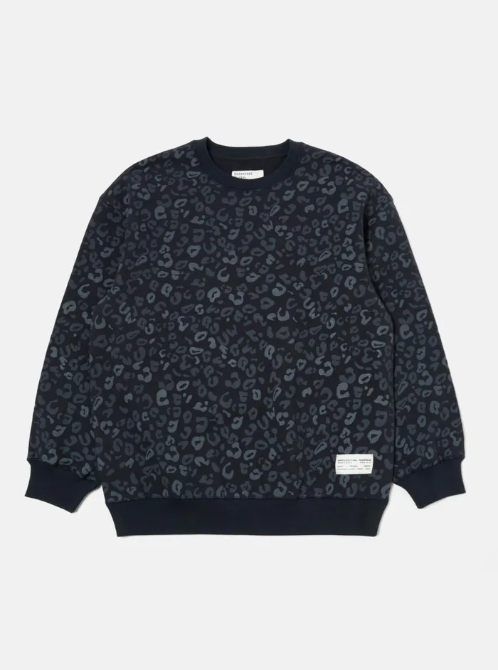 Loose Sweatshirt In Navy Leopard Brush Back Men Universal Works Sweatshirts