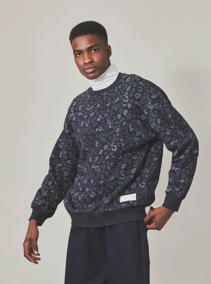 Loose Sweatshirt In Navy Leopard Brush Back Men Universal Works Sweatshirts