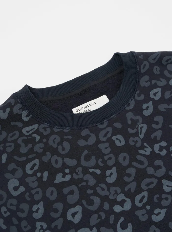 Loose Sweatshirt In Navy Leopard Brush Back Men Universal Works Sweatshirts