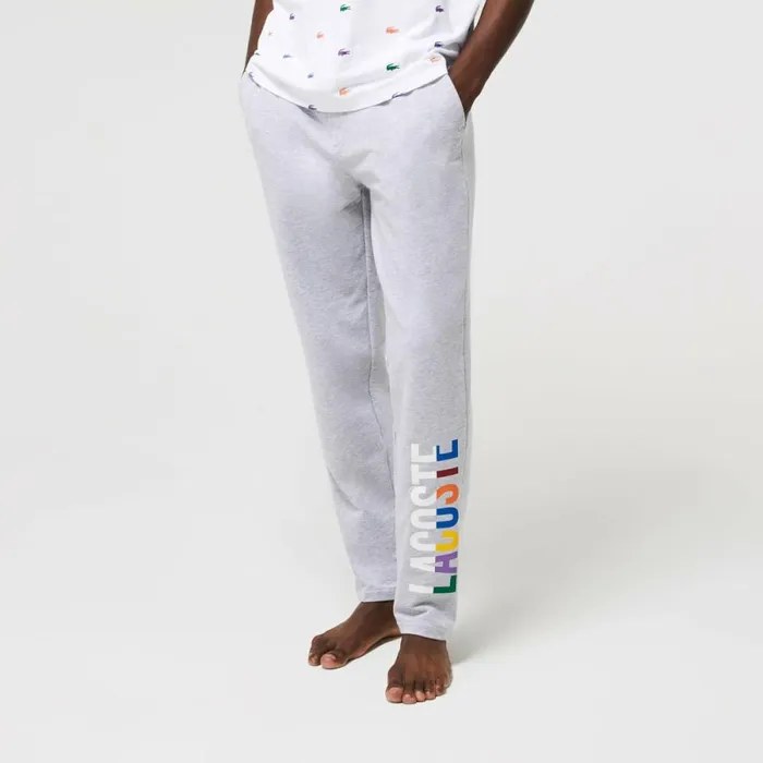 Loungewear and Pajamas Men Lacoste Men039s Branded Cotton Fleece Lounge Pants Grey Chine White W9d