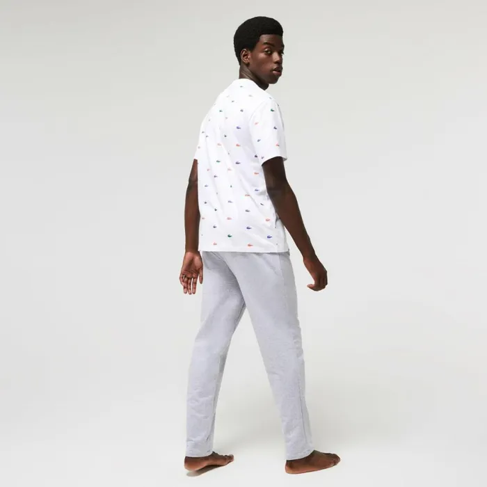 Loungewear and Pajamas Men Lacoste Men039s Branded Cotton Fleece Lounge Pants Grey Chine White W9d