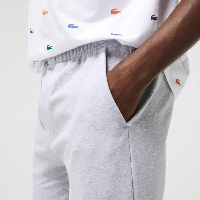 Loungewear and Pajamas Men Lacoste Men039s Branded Cotton Fleece Lounge Pants Grey Chine White W9d