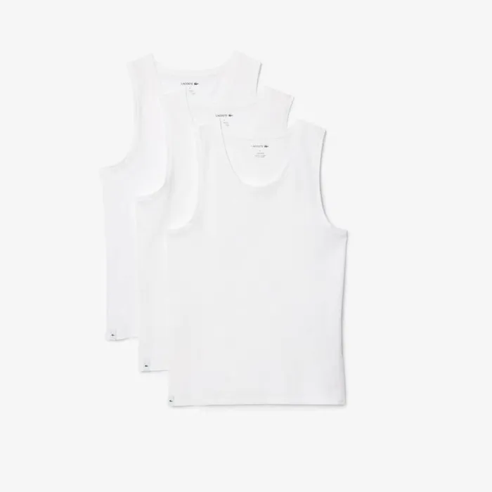 Loungewear and Pajamas Men Lacoste Men039s Cotton Tank Top 3Pack White 001