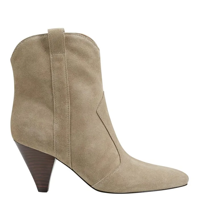 Marc Fisher Booties Women Carissa Heeled Western Bootie Natural Suede