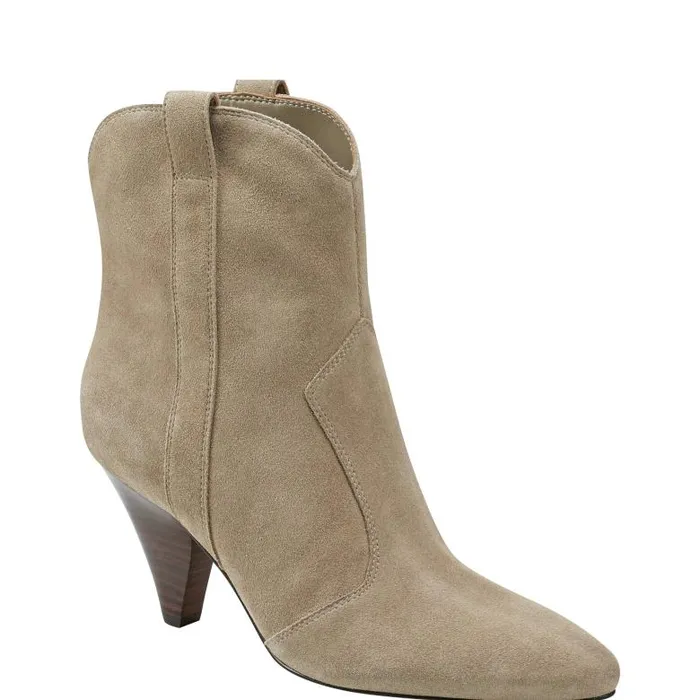 Marc Fisher Booties Women Carissa Heeled Western Bootie Natural Suede