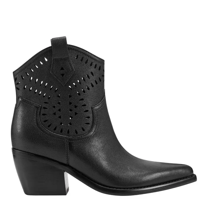 Marc Fisher Booties Women Elyma Perferated Western Bootie Black Leather