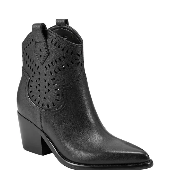 Marc Fisher Booties Women Elyma Perferated Western Bootie Black Leather