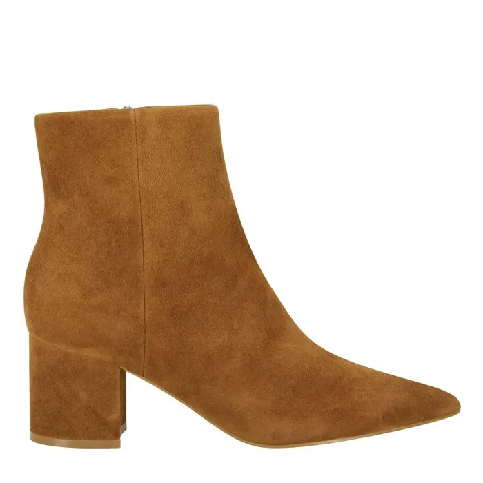 Marc Fisher Booties Women Jarli Pointy Ankle Bootie Brown Suede