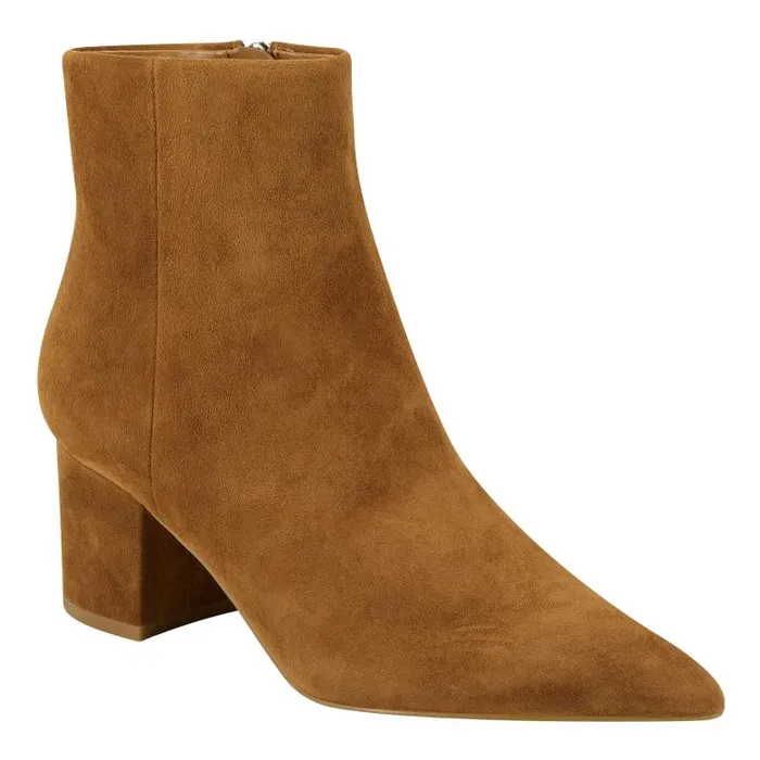 Marc Fisher Booties Women Jarli Pointy Ankle Bootie Brown Suede