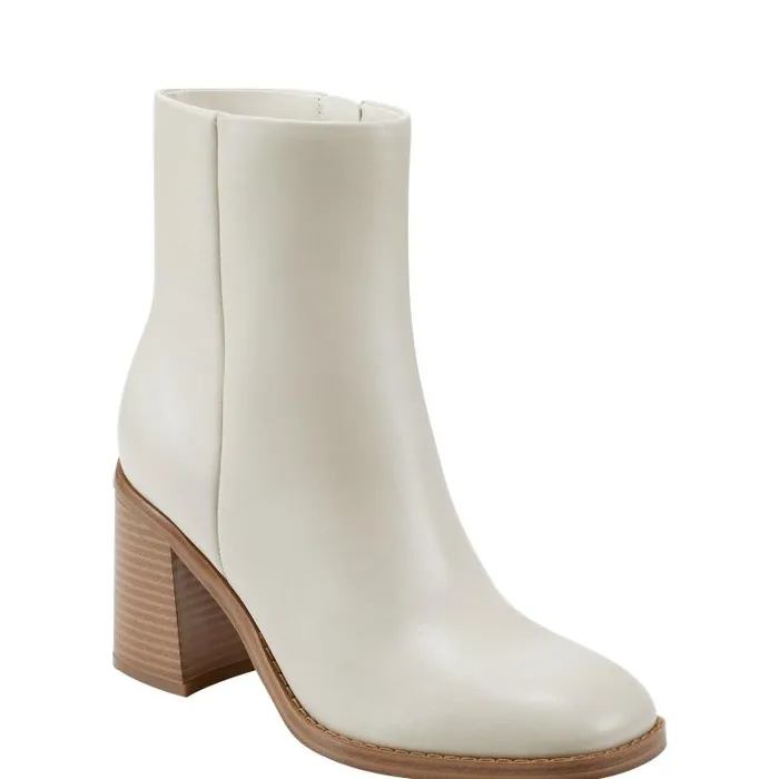 Marc Fisher Booties Women Lianna Sqaure Toe Block Heel Dress Bootie Ivory Leather